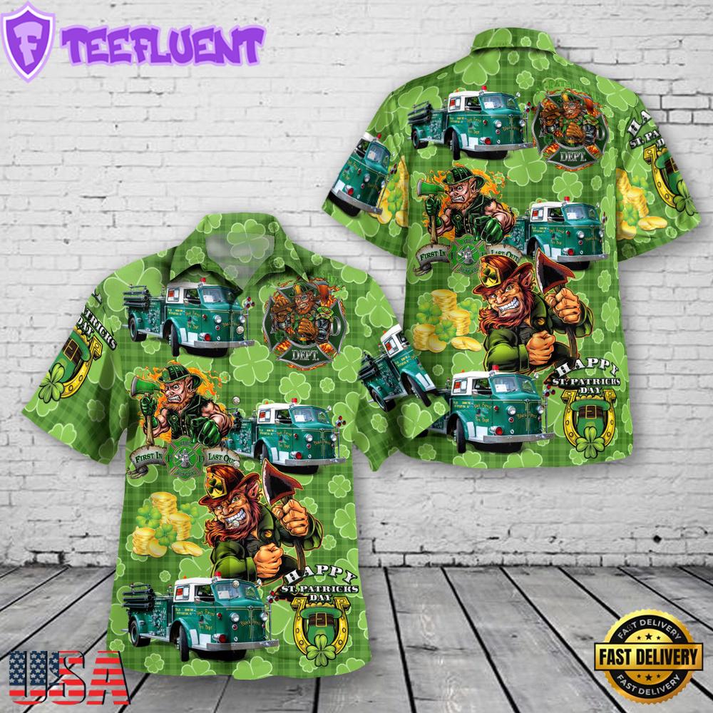 1954 American LaFrance 700 Series Pumper Fire Engine St Patrick's Day Hawaiian Shirt