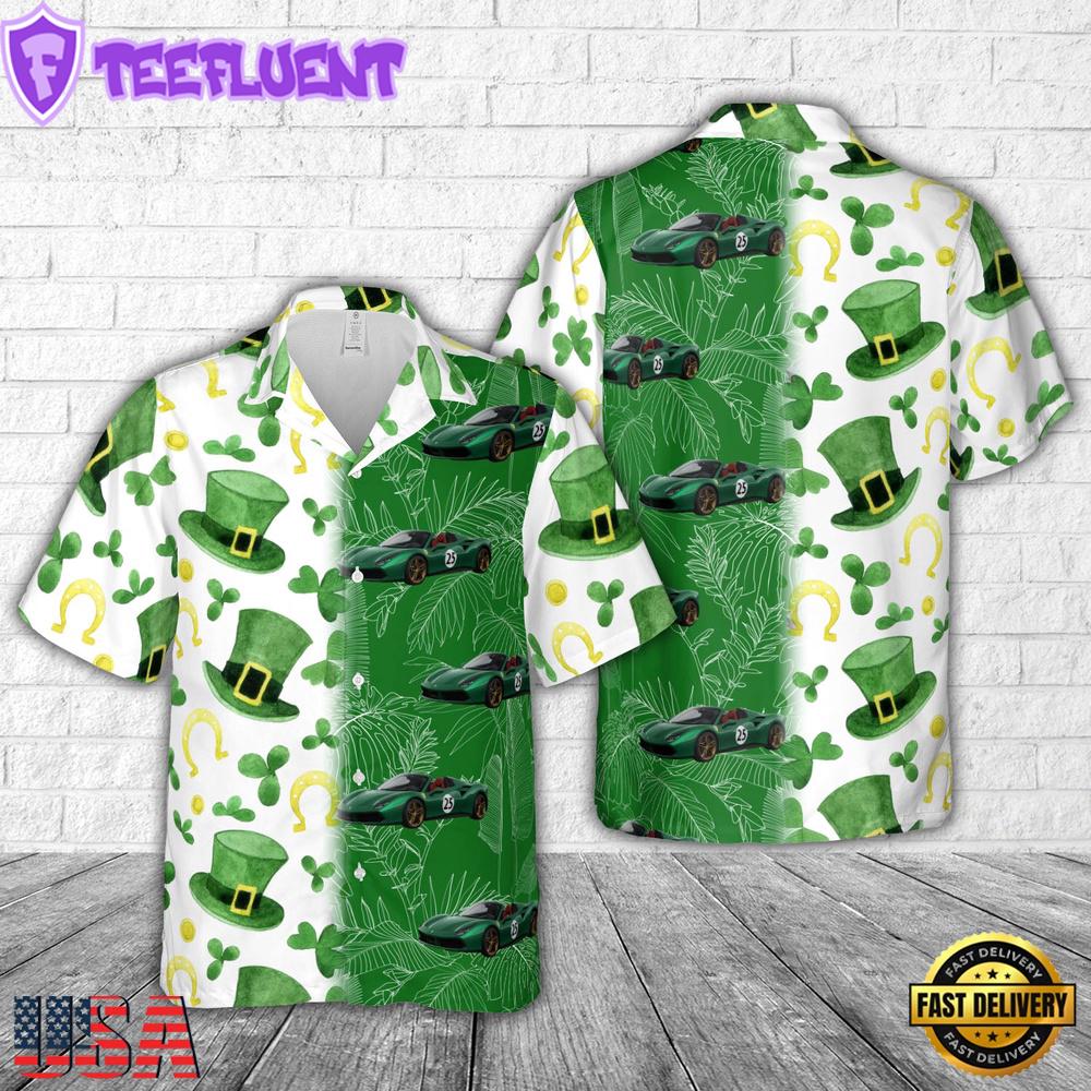2017 Ferrari 488 Spider 'Green Jewel' St Patrick's Day Hawaiian Shirt