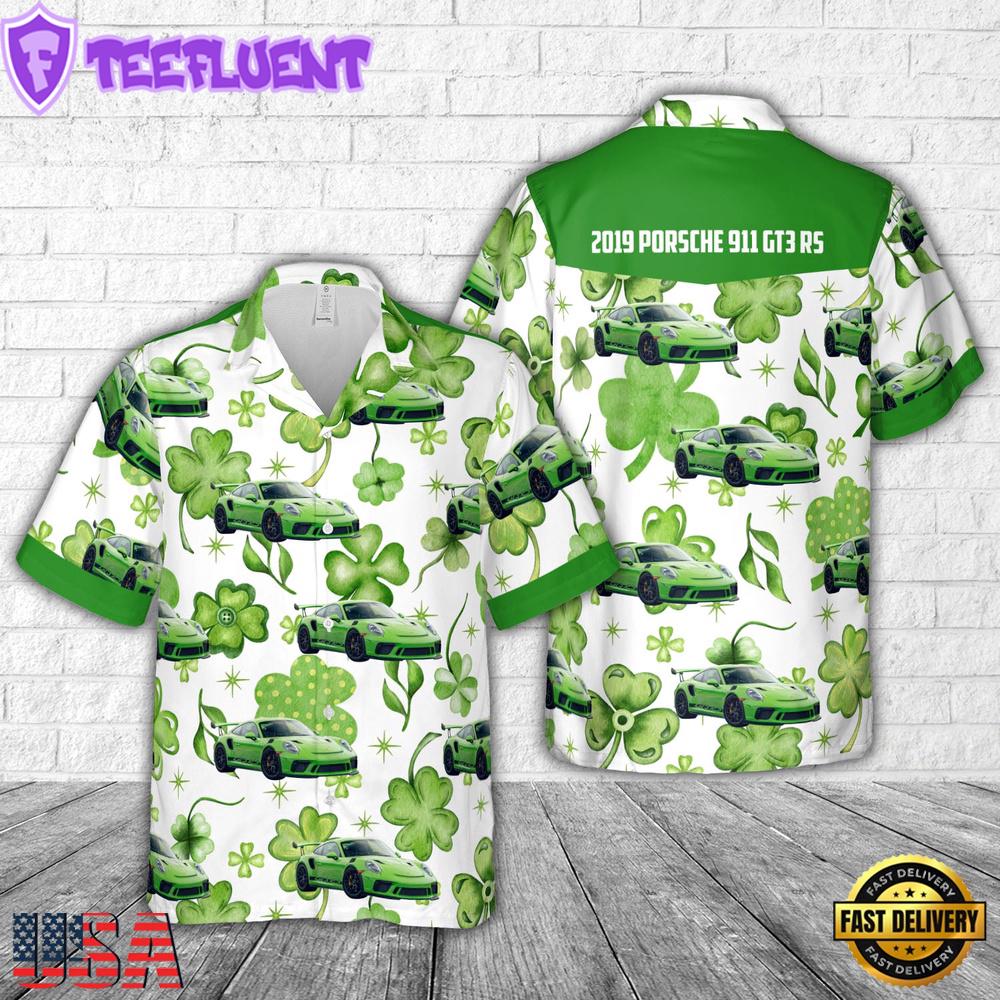 2019 Porsche 911 GT3 RS Lizard Green St Patrick's Day Hawaiian Shirt