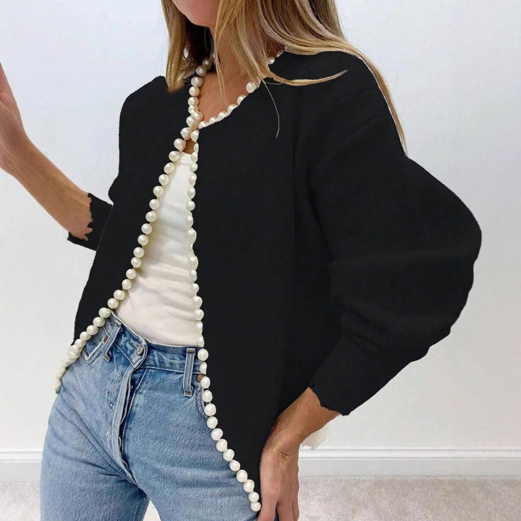 Women's Autumn New Round Neck Pearl Long Sleeve Black Cardigan Coat 1 206a26dd a7fe 45d6 b29f 8dc28bdd7cc6.jpg
