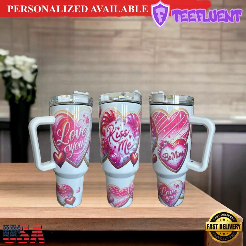 40 oz or 25 oz Tumbler with handle Valentine Cookie Theme - 40oz Tumbler with Handle