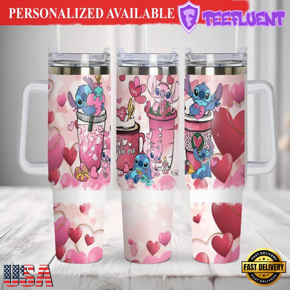 40 oz Stitch Valentine Tumbler Lilo and Stitch Disney Tumbler Valentine Gift - 40oz Tumbler with Handle
