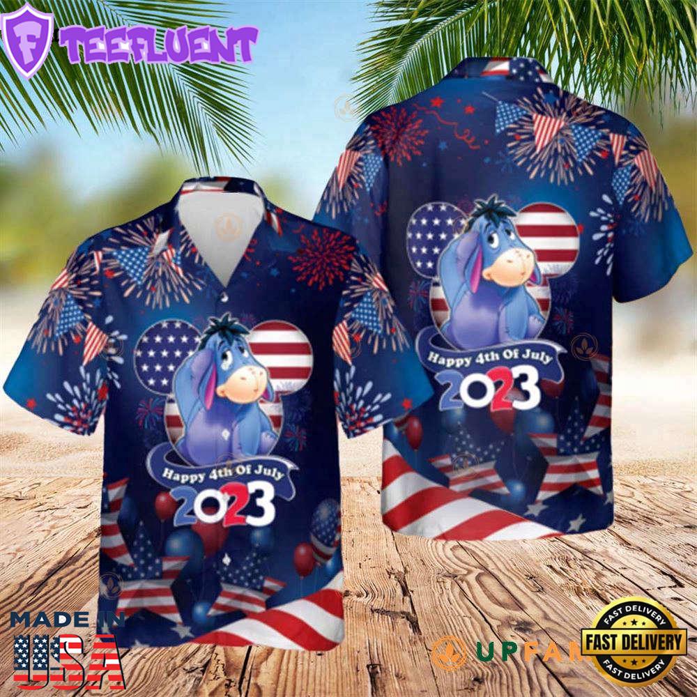 4th Of July S Eeyore Donkey Red Blue Fireworks Cool Hawaiian Shirt