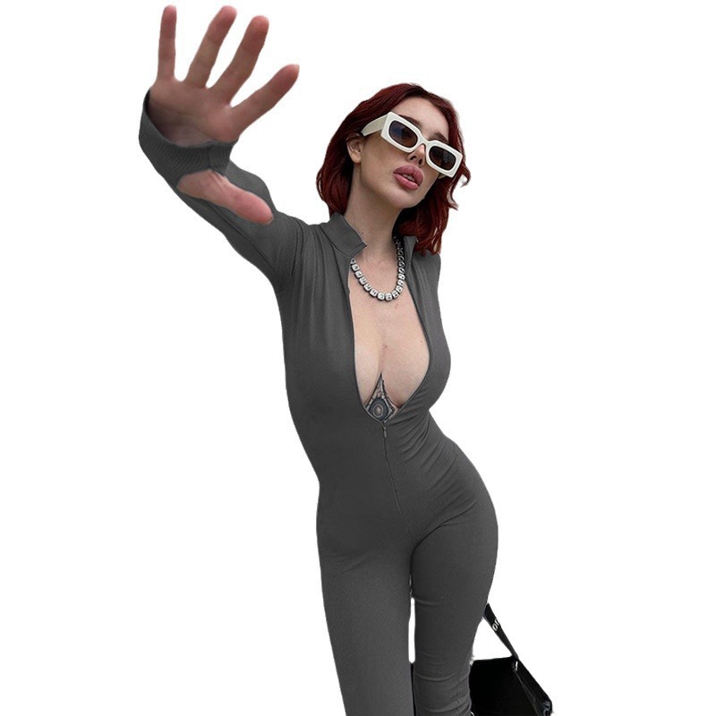 Women's Fashion Personality Chest Zipper Slim-fit Long-sleeved Stretch Bottoming Jumpsuit 5 66fe29d8 5678 4d43 98e3 8be49cb7c2d4.jpg