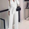 Women's Solid Color Long Sleeved V-neck Bow Tie Design Slimming And Fashionable Jumpsuit 5 7b7b81a1 9d94 461a 931d 0eb0edf8c893.jpg
