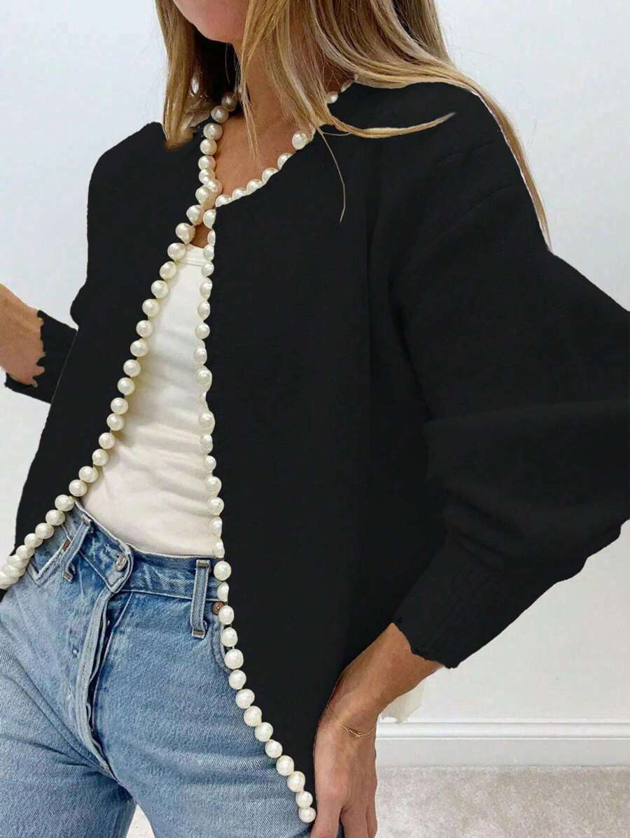 Women's Autumn New Round Neck Pearl Long Sleeve Black Cardigan Coat 7 ab50768e 9b34 43b2 9826 181c90f44feb.jpg