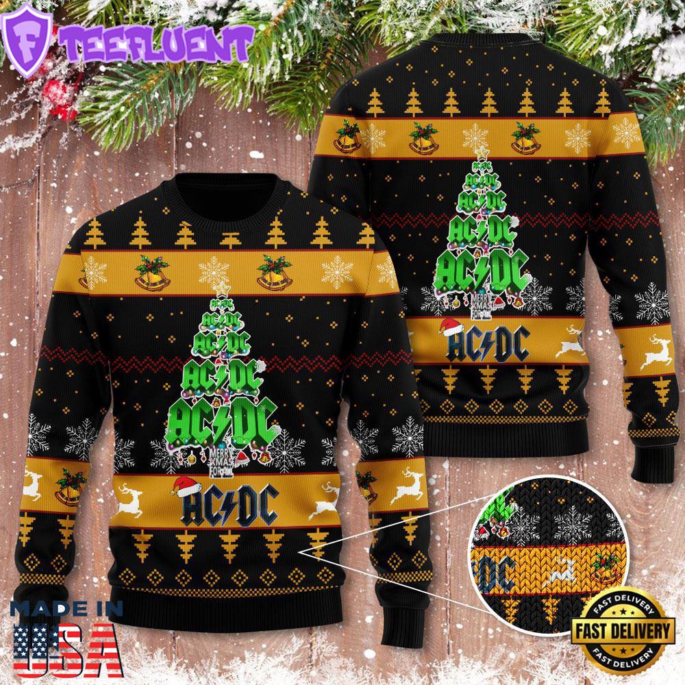 ACDC Angus Young Snowflake And Lightning Pattern For Holiday Ugly Christmas Sweater