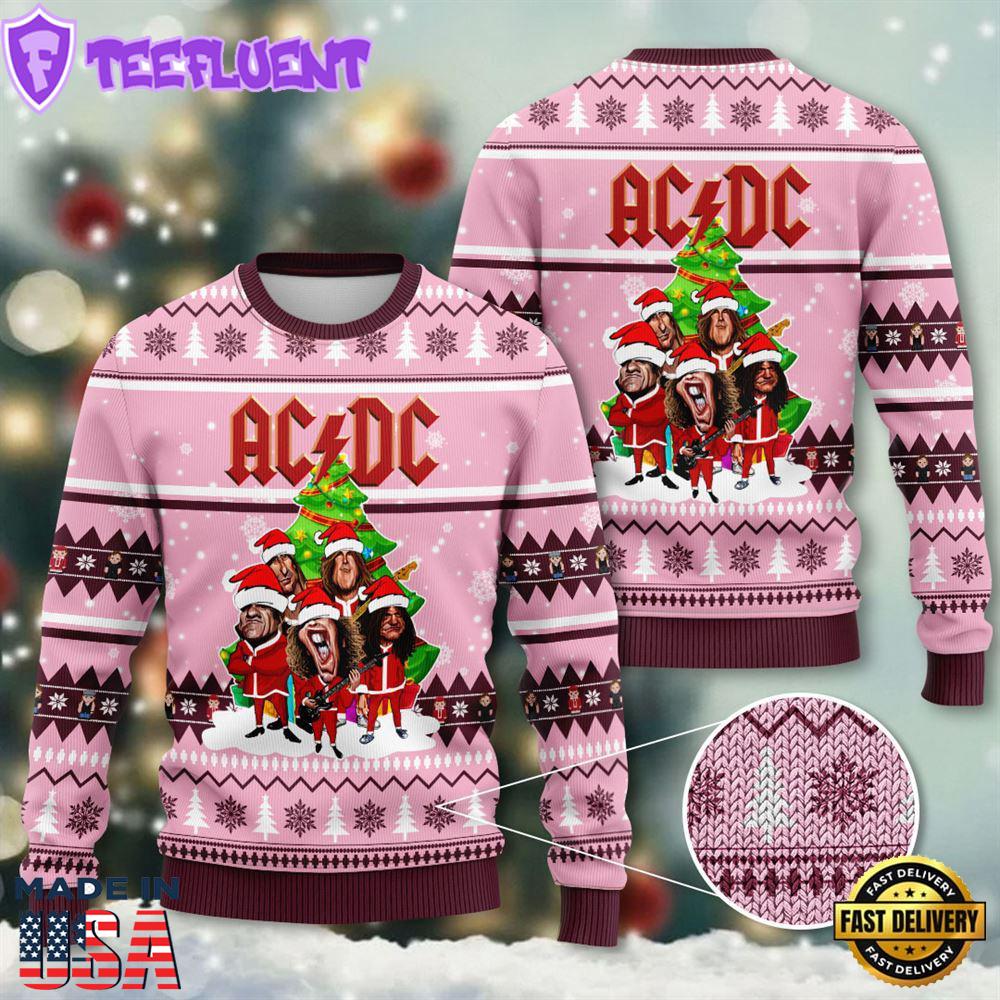 ACDC Pink Rock Band Ugly Christmas Sweater
