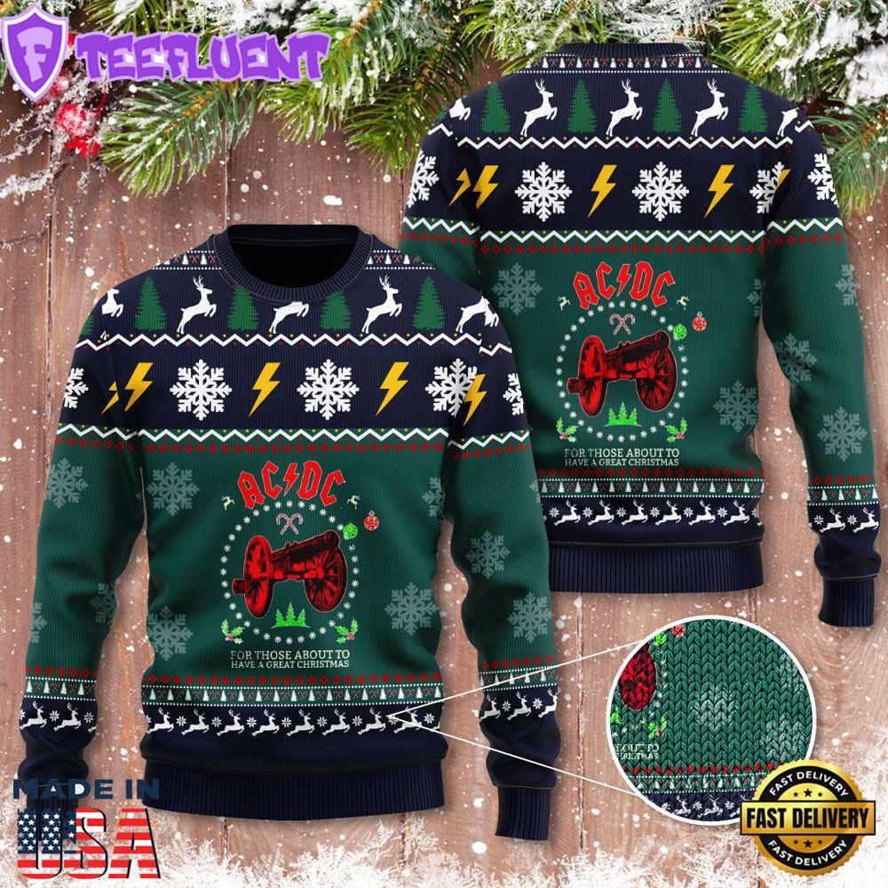 Acdc Ugly Christmas Sweater 3D Gift For Men And Women Blue Green