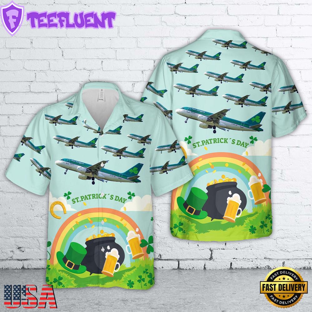 Aer Lingus St Davnet Airbus St Patrick's Day Hawaiian Shirt
