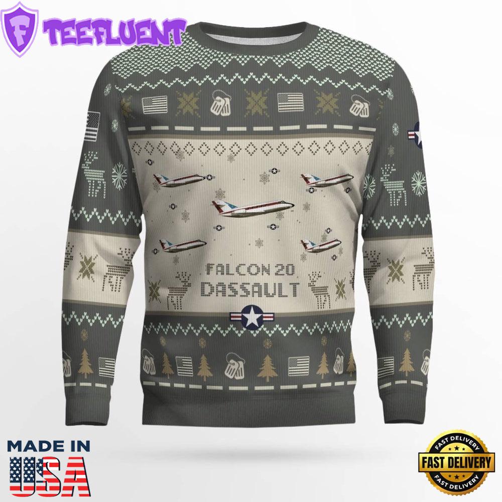 Air Force Ugly Christmas Sweater, Dassault Falcon 20 Aircraft Ugly Christmas Sweater