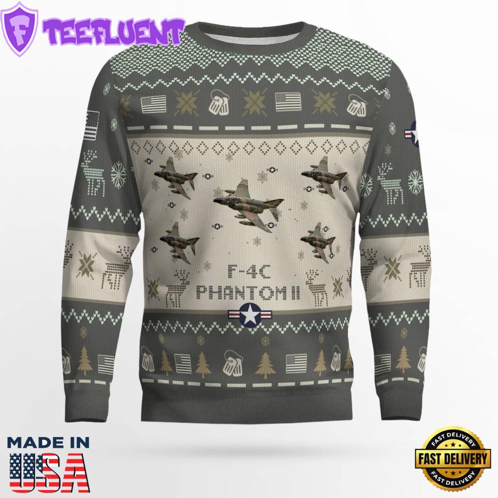 Air Force Ugly Christmas Sweater, F-4C Phantom II F4C USAF Aircraft Ugly Christmas Sweater Christmas