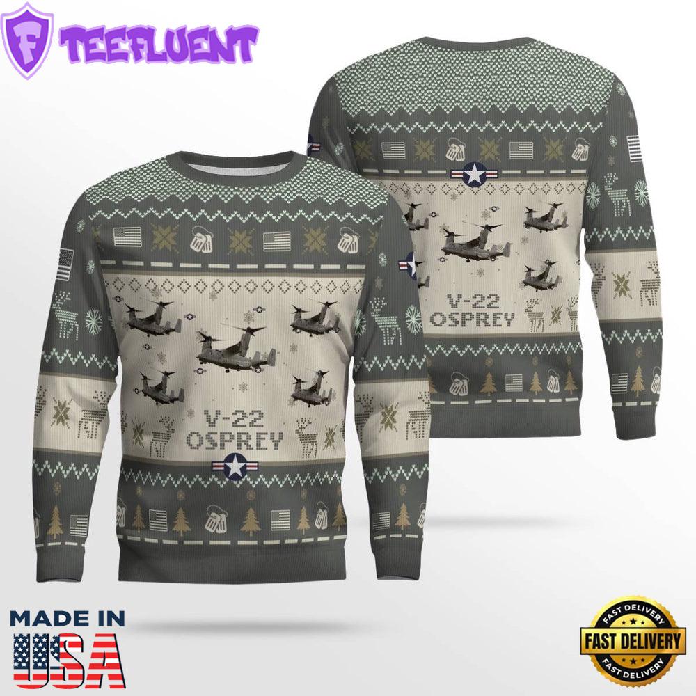 Air Force Ugly Christmas Sweater, V-22 Osprey V22 Aircraft Ugly Christmas Sweater