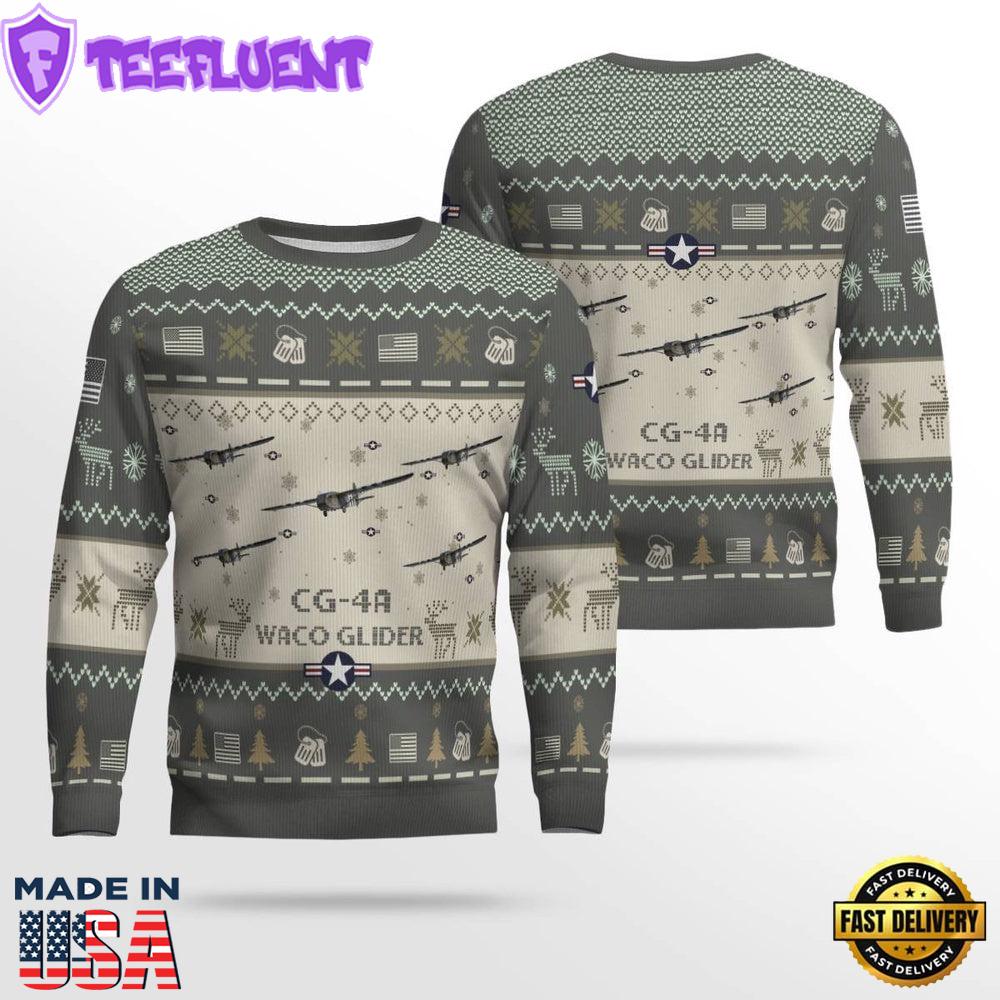 Air Force Ugly Christmas Sweater, Waco Glider CG-4A CG4A Aircraft Ugly Christmas Sweater