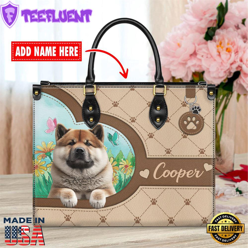 Akita Dog Duccy Dog Lover Leather Handbag