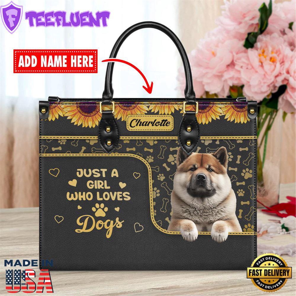 Akita Dog Just A Girl Who Loves Dogs Leather Handbag