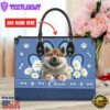 Akita Dog Lover Leather Bag With Daisy Flowers