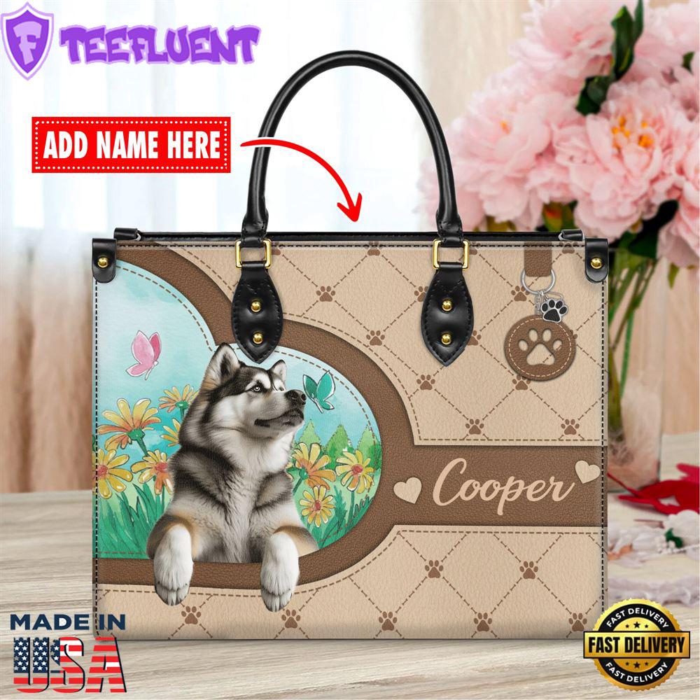 Alaskan Malamute Dog Duccy Dog Lover Leather Handbag