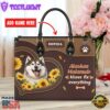 Alaskan Malamute Dog Kisses Fix Everything Leather Handbag