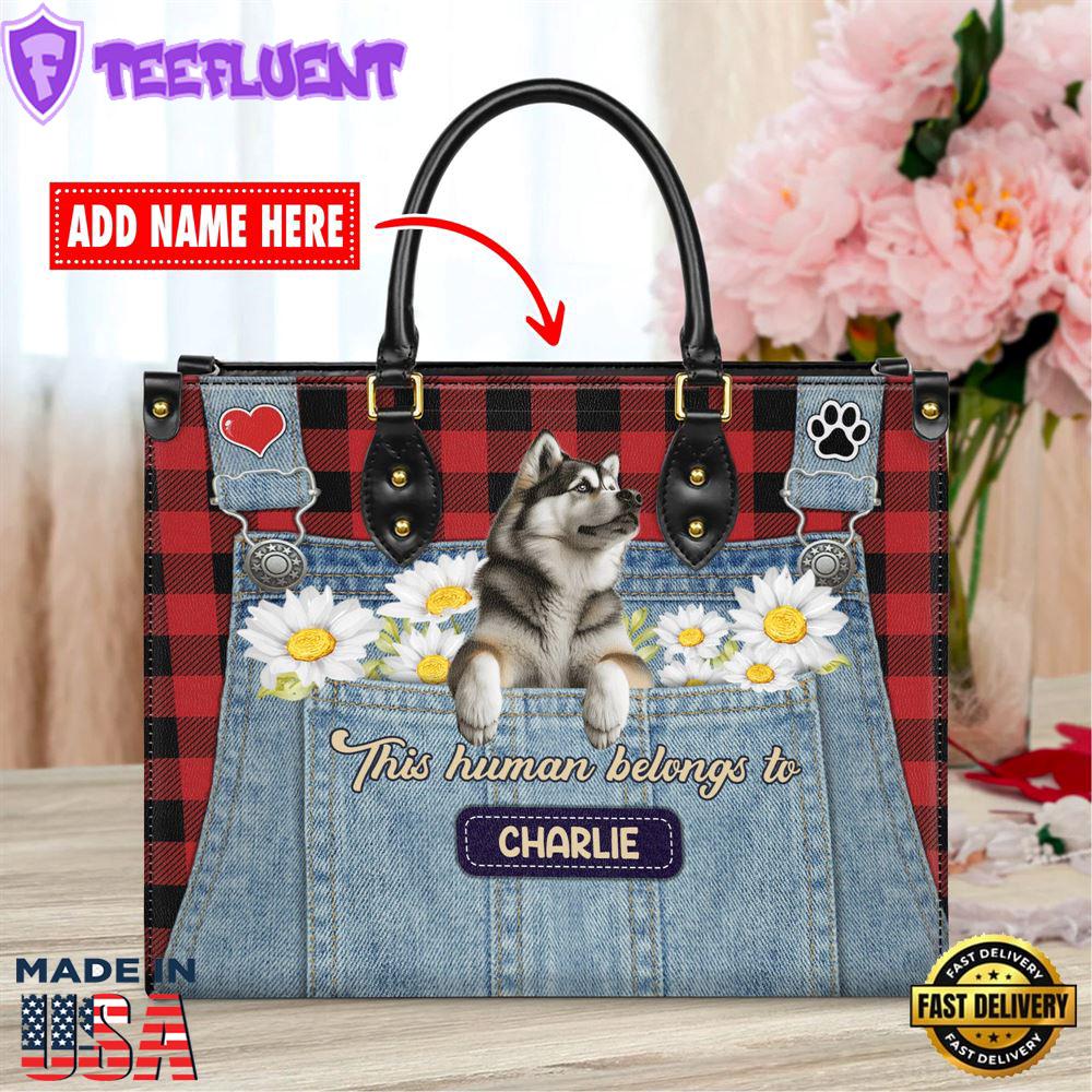 Alaskan Malamute Dog This Human Belongs To Leather Handbag