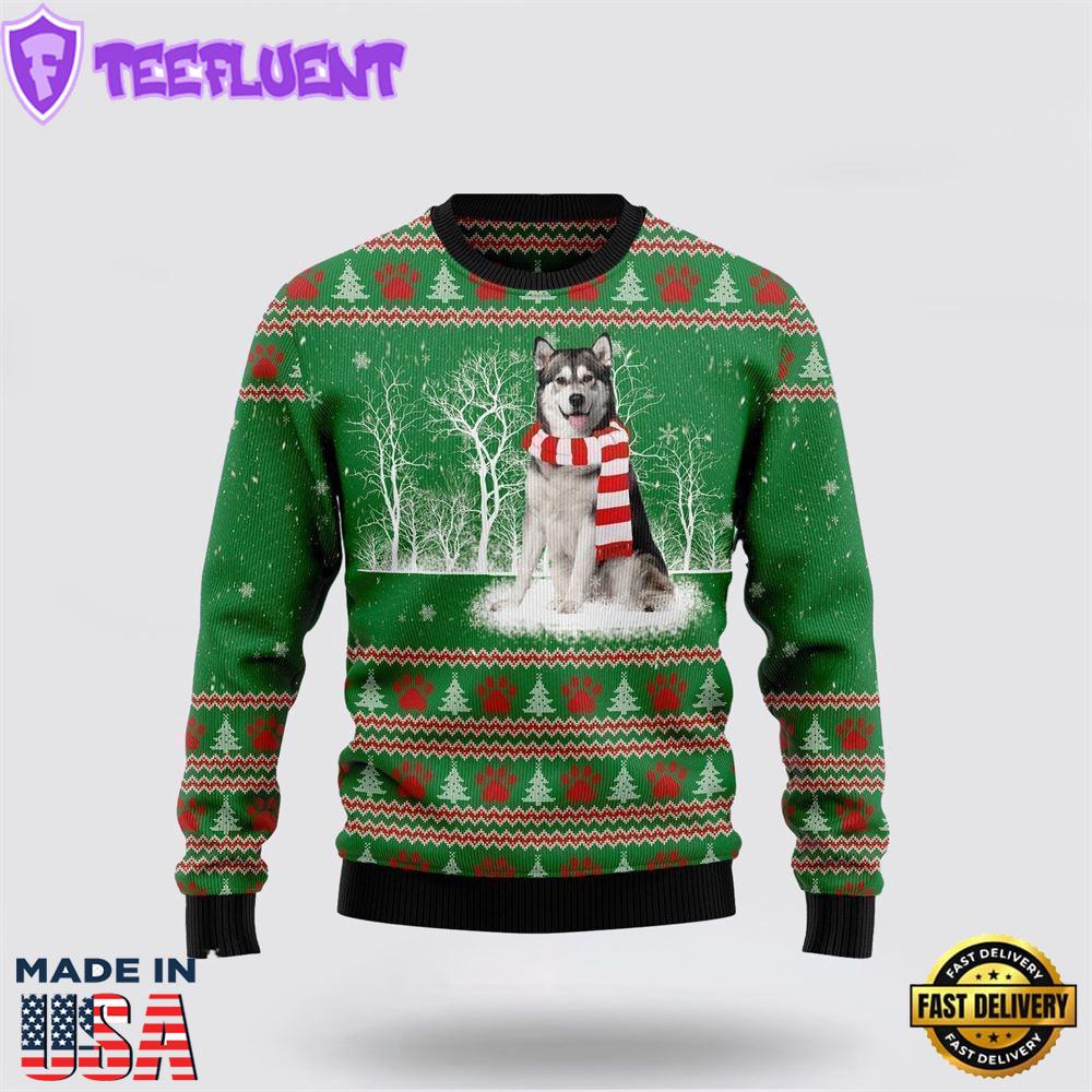 Alaskan Malamute Winter Tree Ugly Christmas Sweater For Men And Women