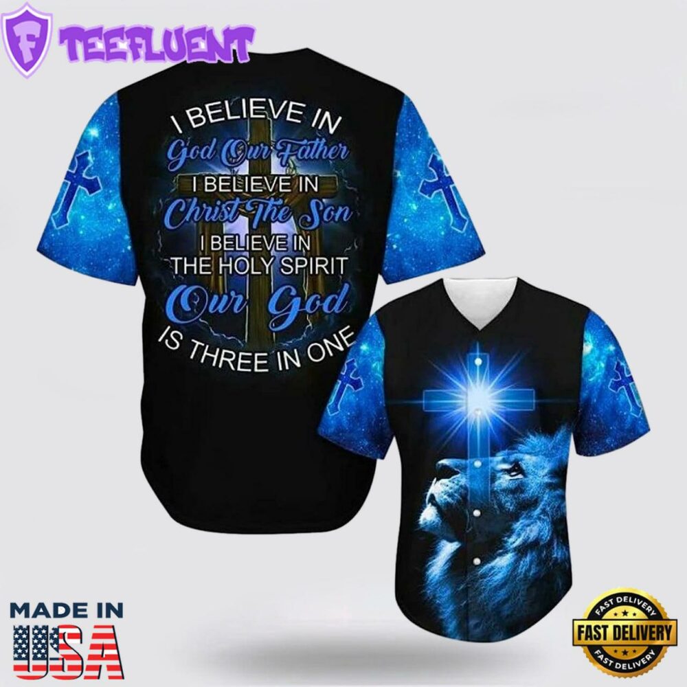 Amazing Lion I Believe in God Blue Baseball Jersey Jesus