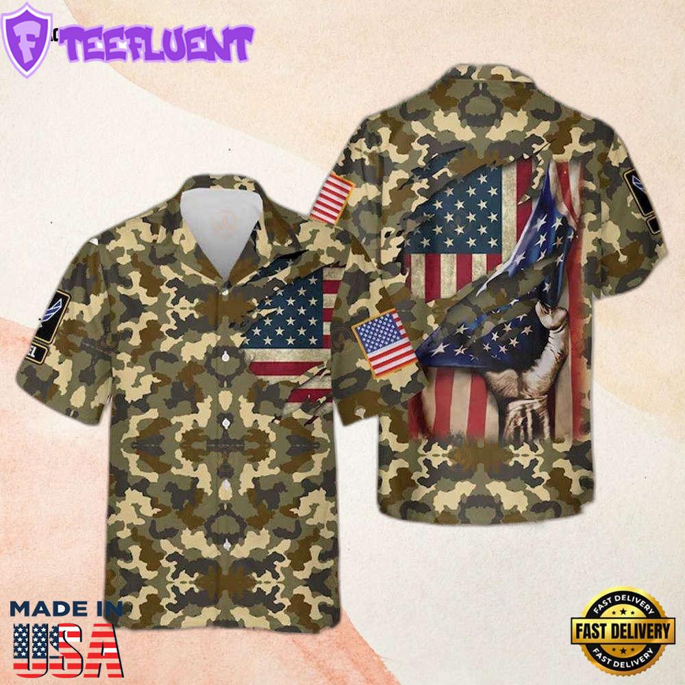 American Flag Air Force Army Camouflage Hawaiian Shirt