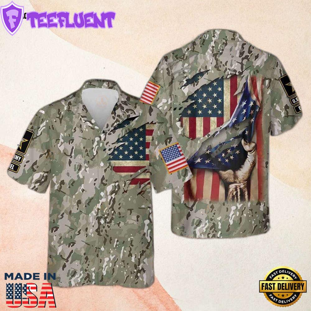 American Flag Army Camouflage Us Army American Flag Hawaiian Shirt