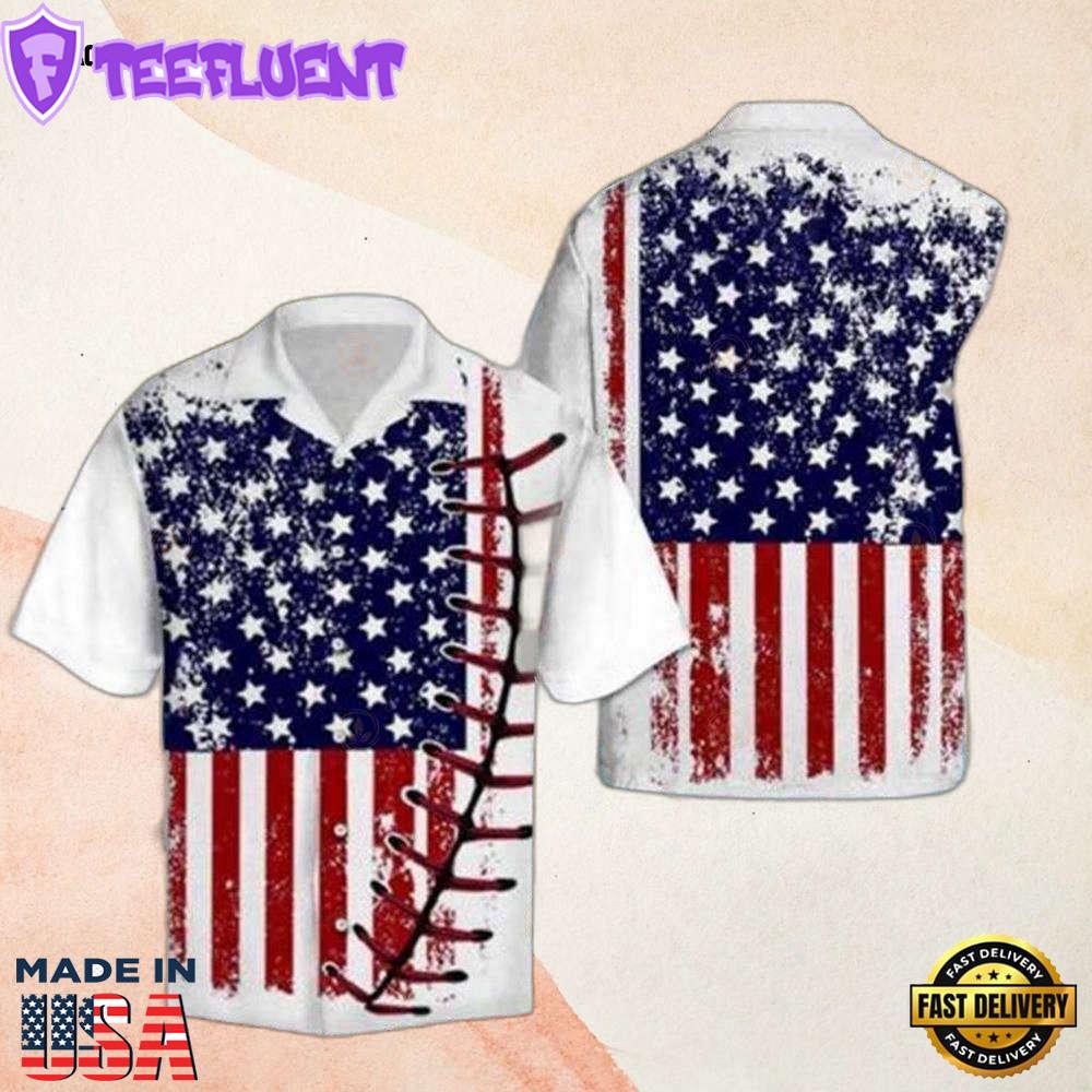 American Flag Baseball Usa Flag Cool Hawaiian Shirt