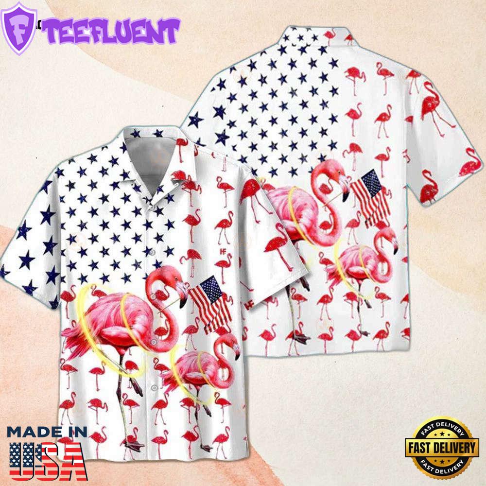 American Flag Beautiful Flamingo Happy 4th Of July Cool Hawaiian Shirt