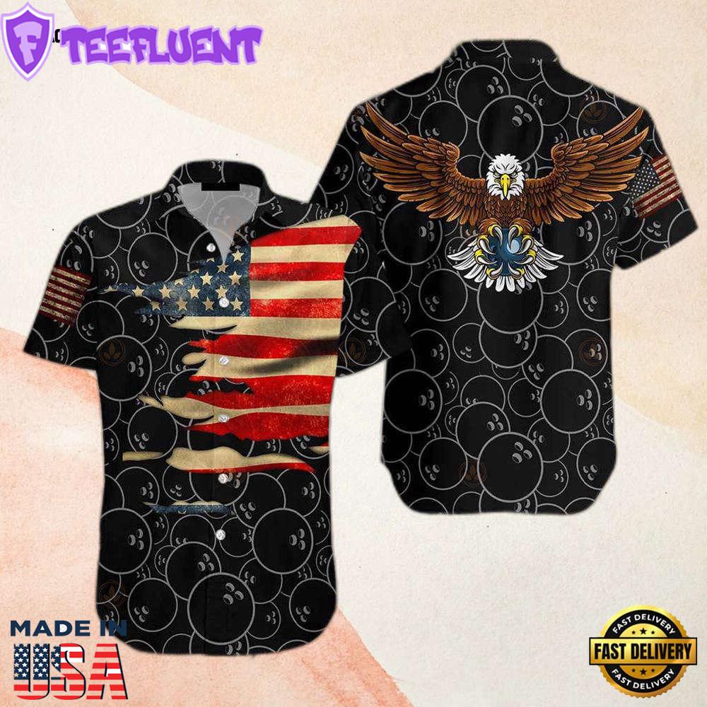American Flag Bowling Black American Flag Cool Hawaiian Shirt
