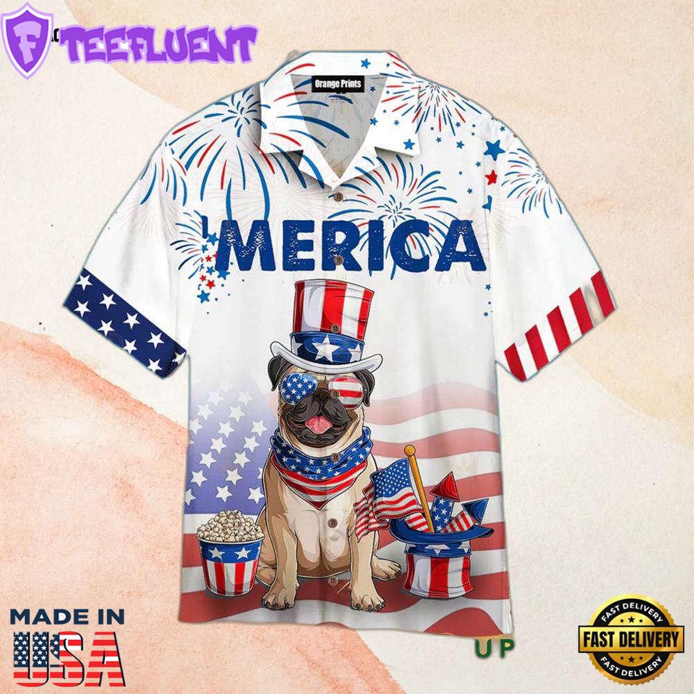 American Flag Bulldog American Flag 4th Of July Firework Hawaiian Shirt