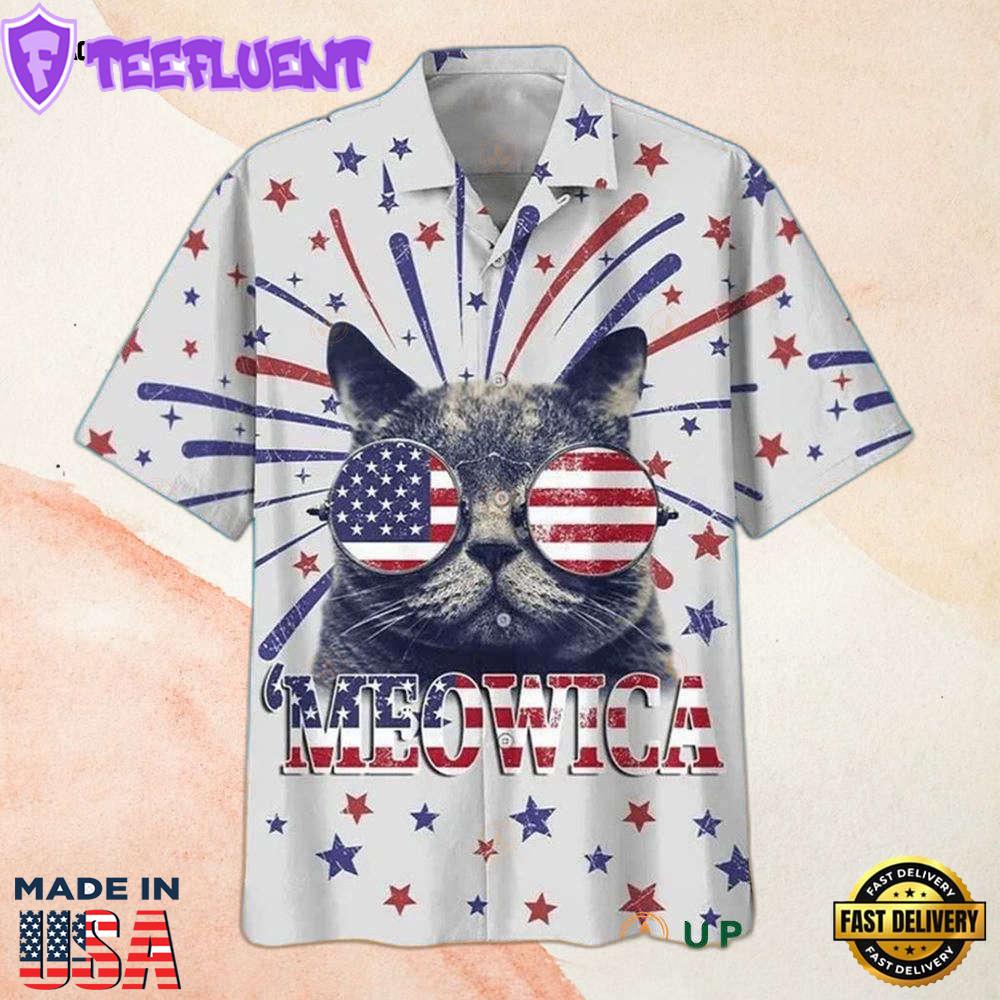 American Flag Cat Beautiful Usa Flag Cool Independent Hawaiian Shirt Gift