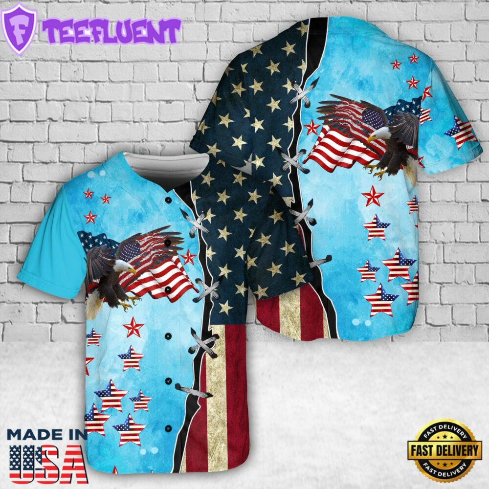 American Flag Eagle 4th Of July Baseball Jersey