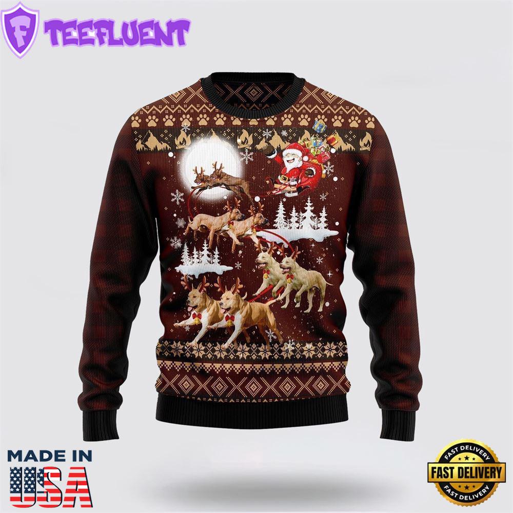 American Pit Bull Terrier Reindeers Car Ugly Christmas Sweater For Men And Women