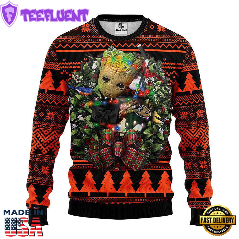 Anaheim Ducks Groot Hug Christmas Ugly Sweater Sport For Fan
