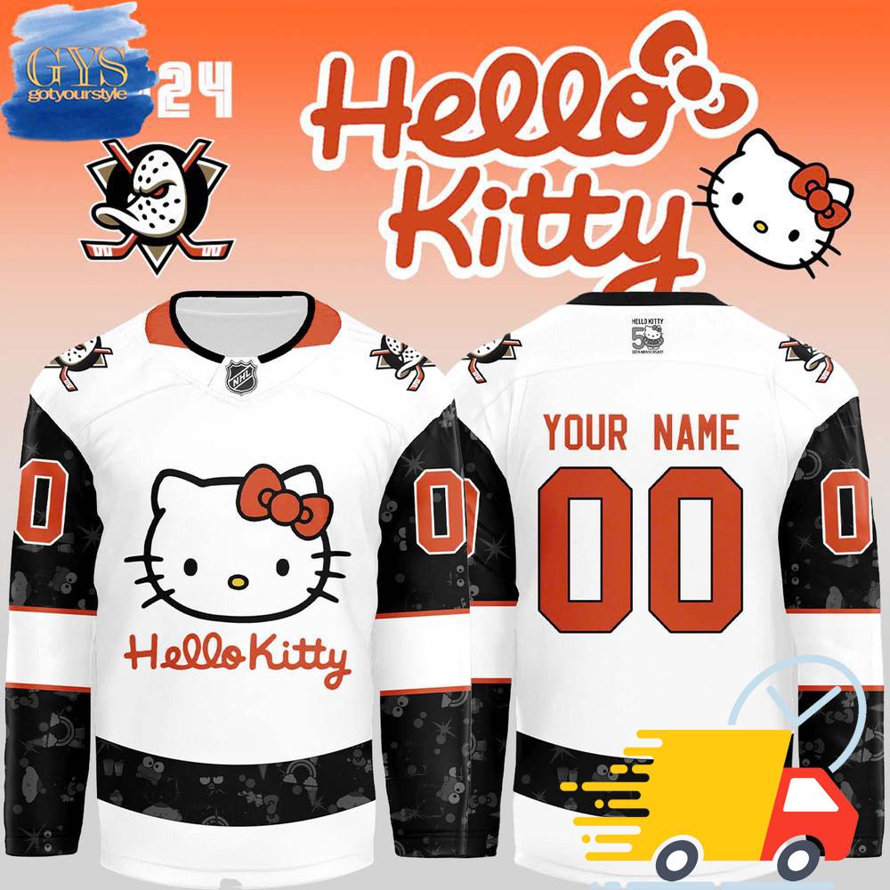 Anaheim Ducks x Hello Kitty 50th Anniversary Exclusive Personalized Hockey Jersey