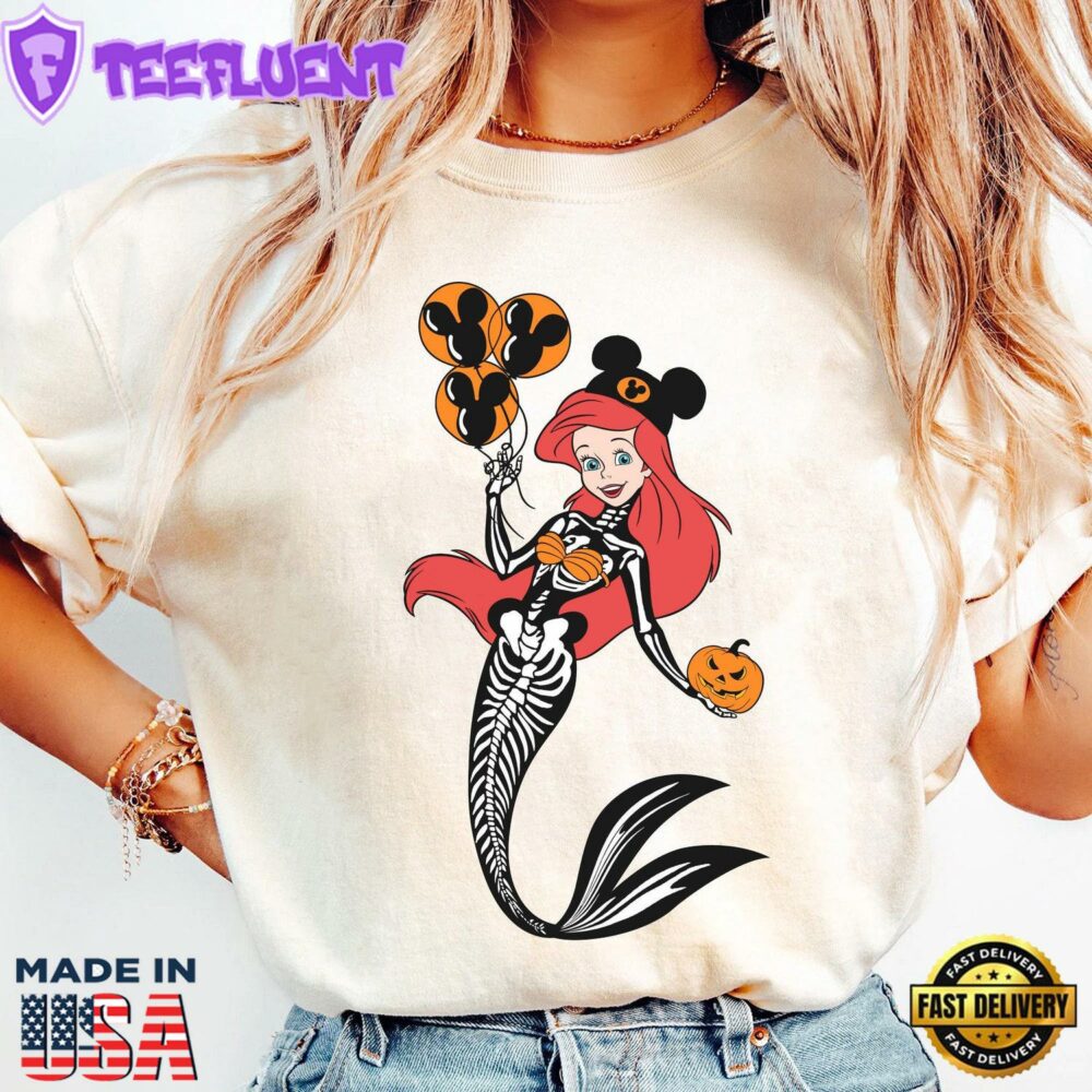 Ariel Princess Skeleton Costume T-Shirt Disney Little Mermaid Halloween Shirt Comfort Colors Tee
