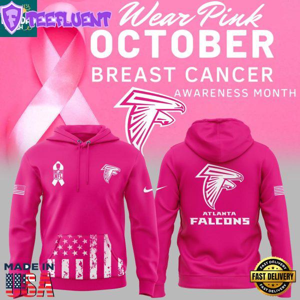 Atlanta Falcons Breast Cancer Awareness Pink 2025 Hot Pink Hoodie