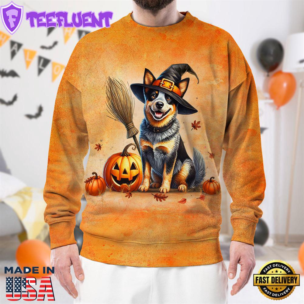 Australian Cattle Dog In Spooky Autumn Halloween 3D Shirt