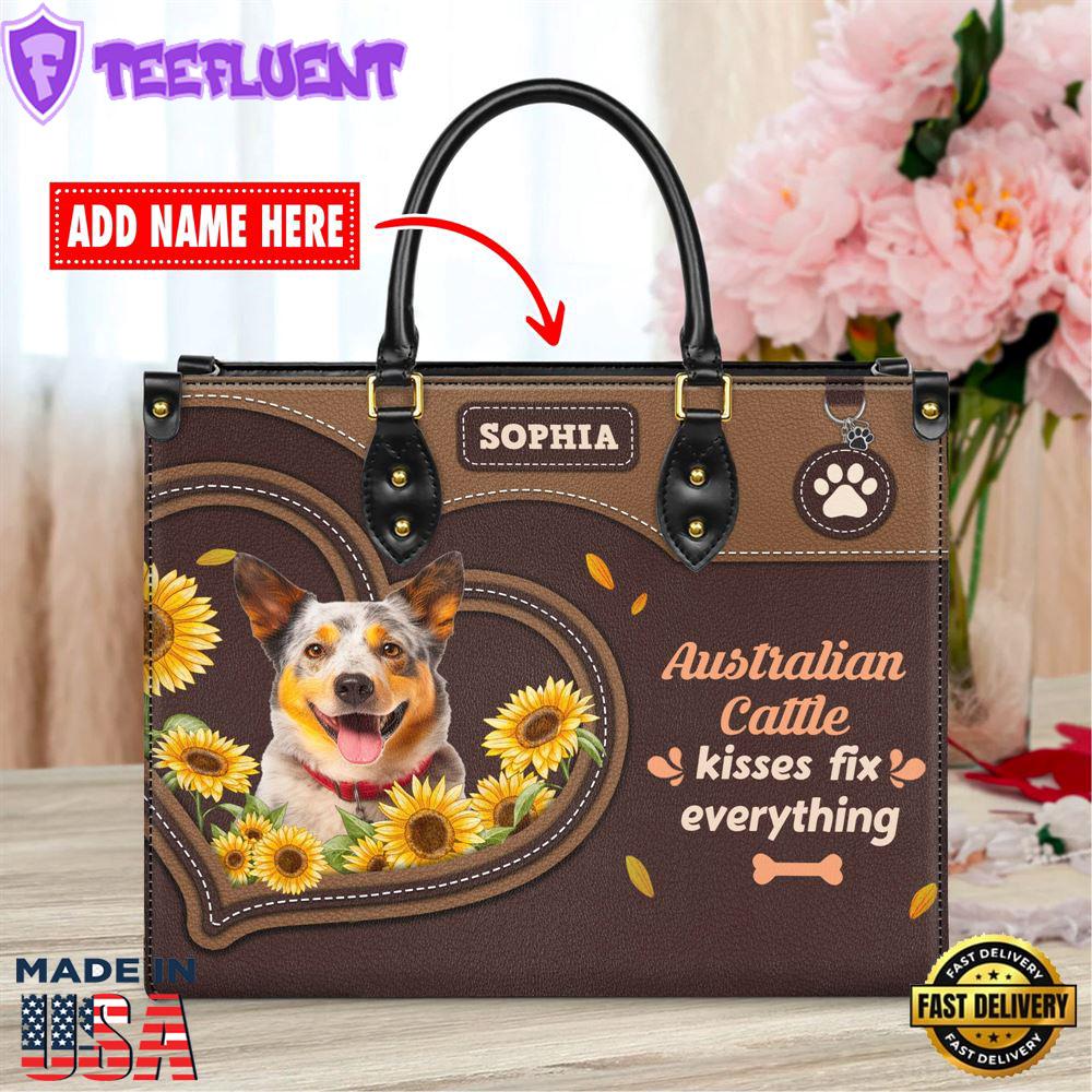Australian Cattle Dog Kisses Fix Everything Leather Handbag