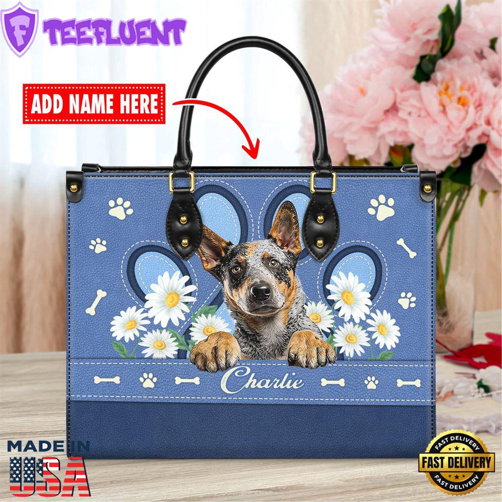 Australian Cattle Dog Lover Leather Bag With Daisy Flowers
