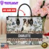 Australian Shepherd Dog Bior Leather Handbag With Flowers And Butterfly