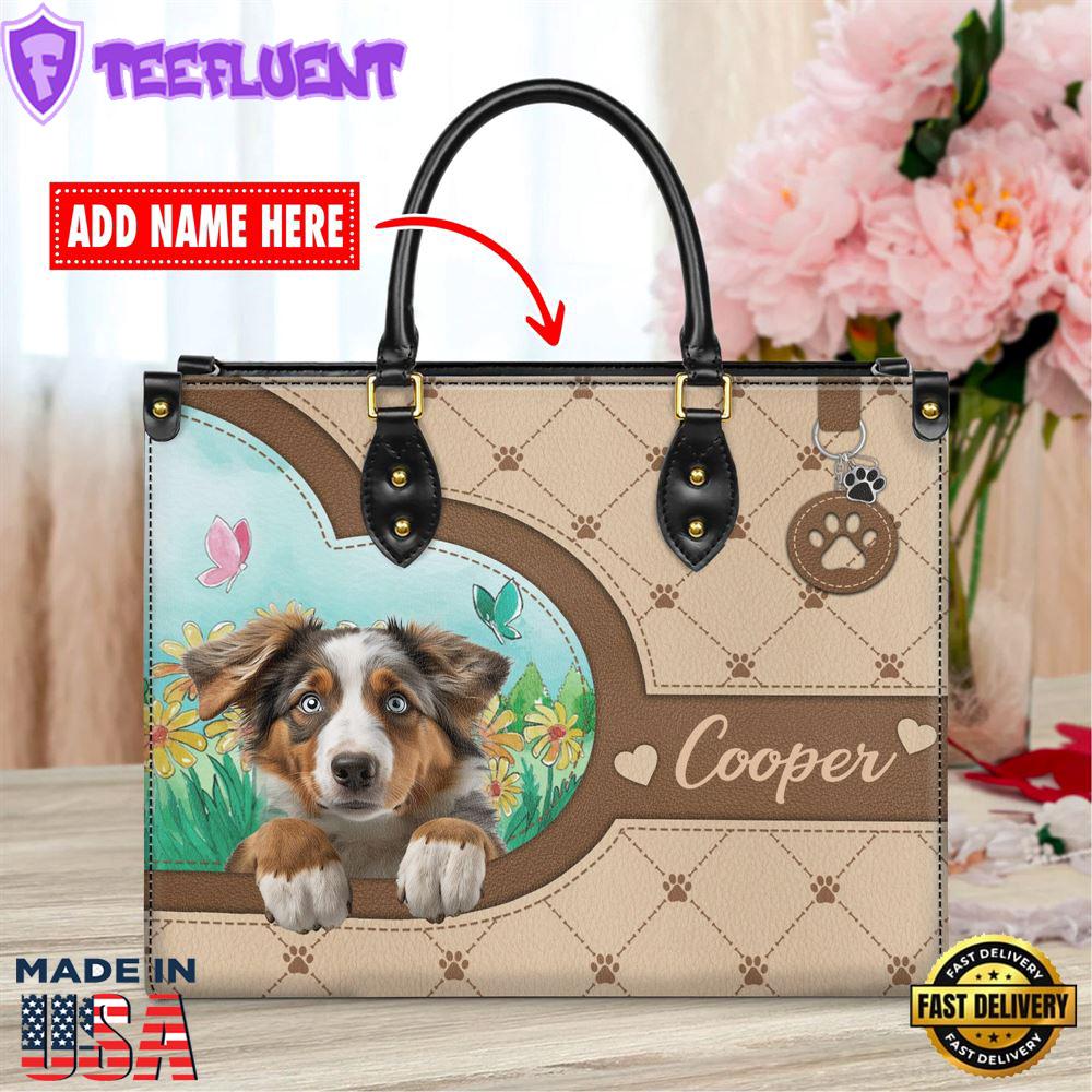 Australian Shepherd Dog Duccy Dog Lover Leather Handbag