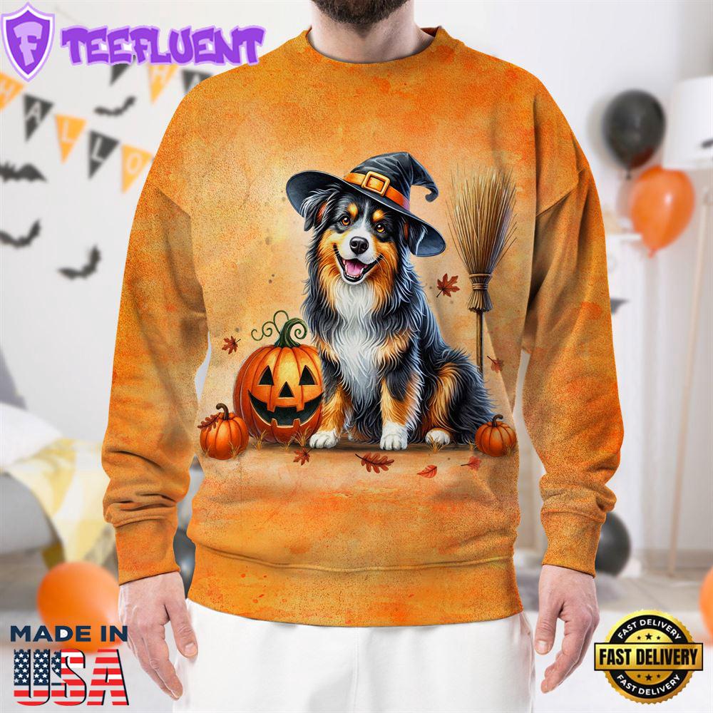 Australian Shepherd Dog In Spooky Autumn Halloween 3D Shirt