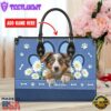 Australian Shepherd Dog Lover Leather Bag With Daisy Flowers