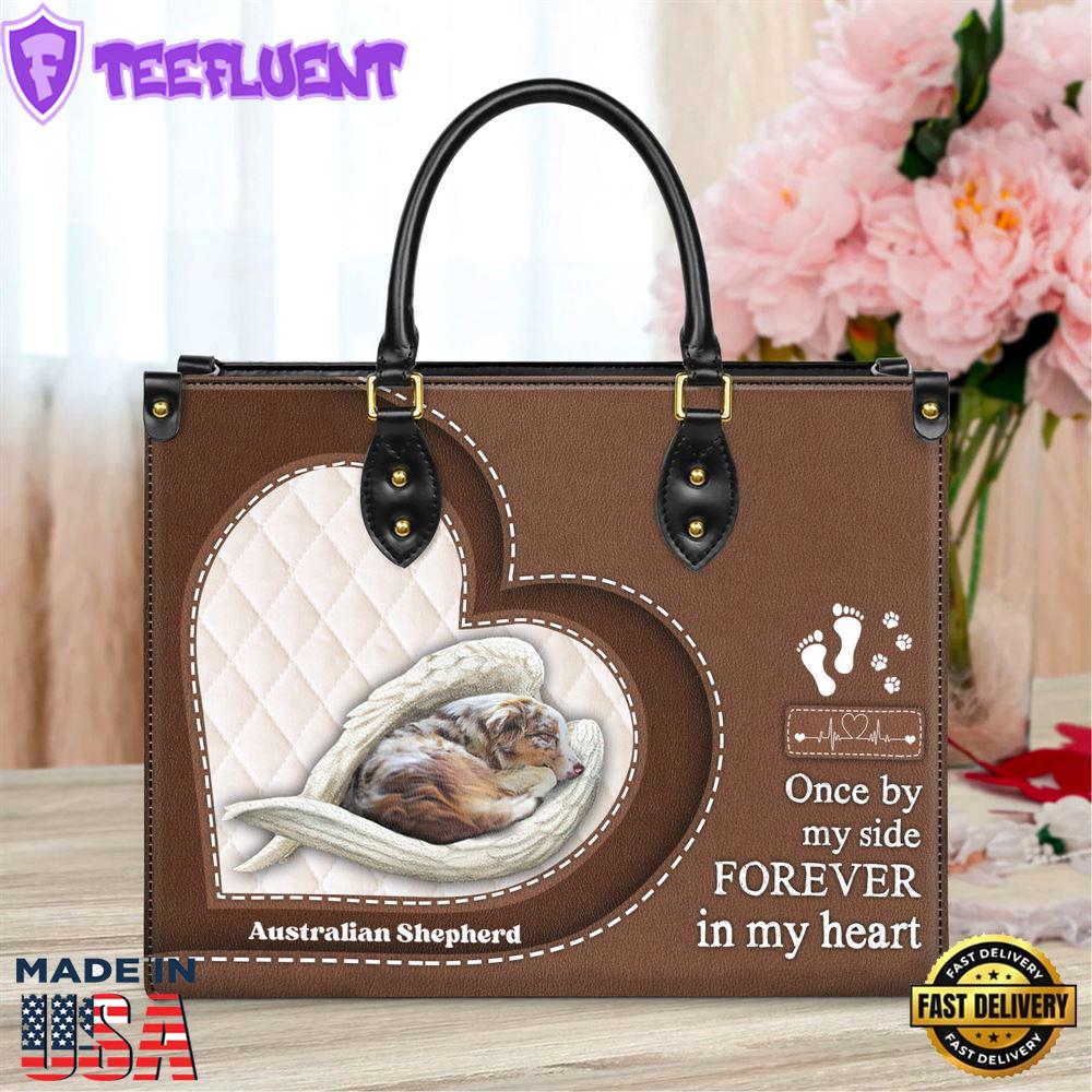 Australian Shepherd Forever In My Heart Leather Bag