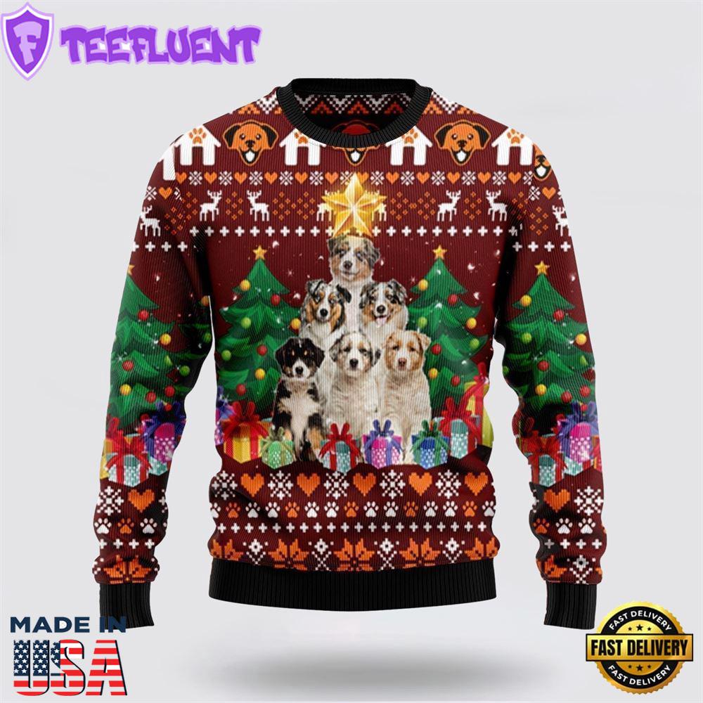 Australian Shepherd Pine Tree Ugly Christmas Sweater For Men And Women
