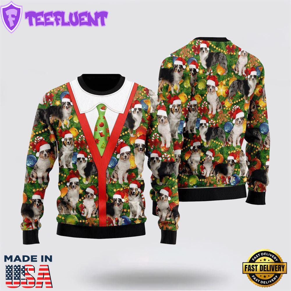 Australian Shepherd Xmas Pine Ugly Christmas Sweater For Men And Women