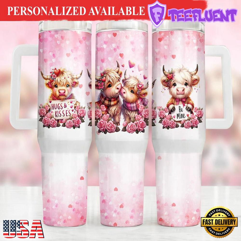 Baby Highland Cow Valentine 40Oz Tumbler With Handle , Gift For Valentine's Days Baby Highland Cow Valentine 40Oz Tumbler With Handle , Gift For Valentine's Days